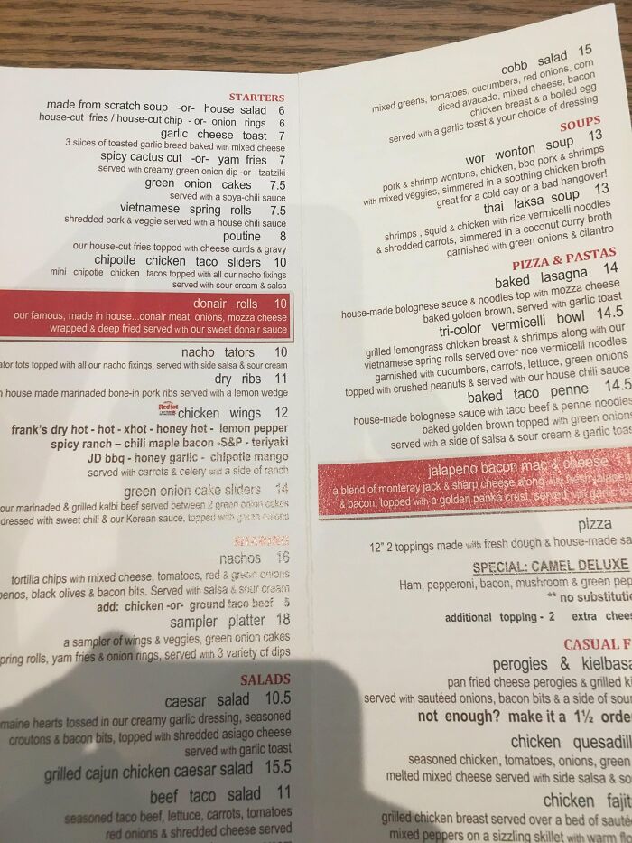 Bad restaurant menu design